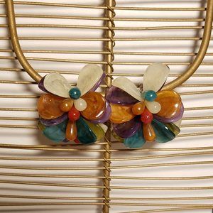 Multi Color Lucite Flower Clip Earrings